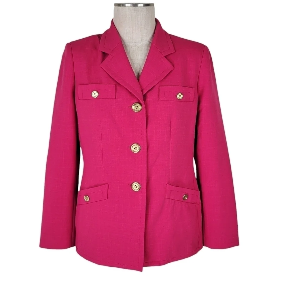 Kasper Blazer Size 10P Button Pockets Notch Collar Stretch Padded Lined Pink - Picture 2 of 10